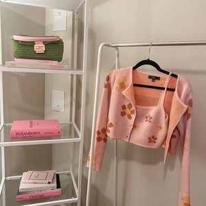 Flower Top + Cardigan Set
